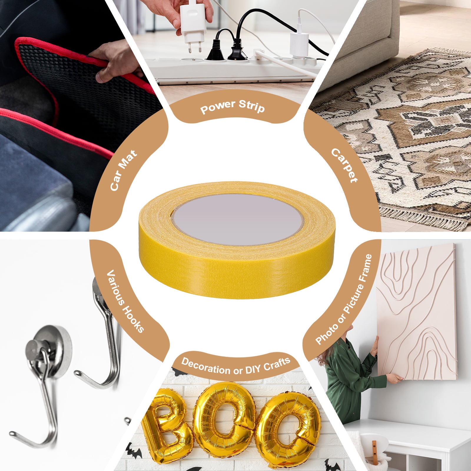 Uxcell Fabric Tape,5 Roll Carpet Tape Mesh Tape,33 Feet x 0.4/0.5/0.6/0.7/0.8/1",Yellow