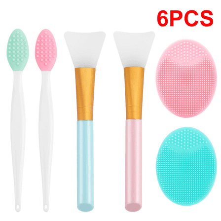 6Pcs Silicone Face Scrubber Set, 2pcs Exfoliating Lip Brush, 2pcs Face Cleansing Brush & Silicone Facial Mask Brush Exfoliator Skin Care Tool