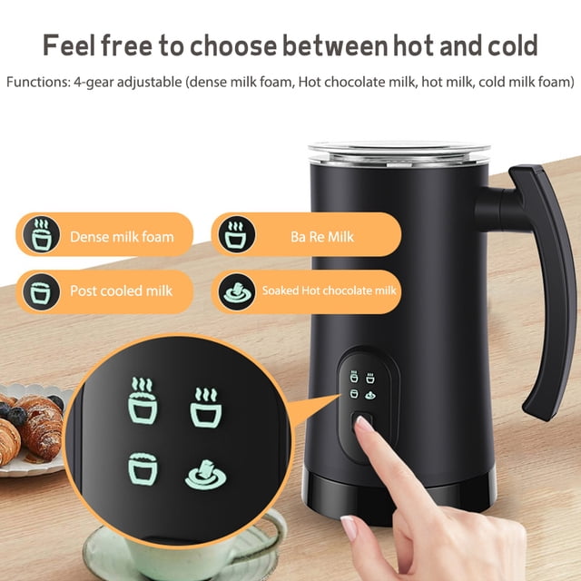 Espumador de leche 4 en 1, control de temperatura, vaporizador de leche de 350 ml/11,8 oz (negro EE. UU.)