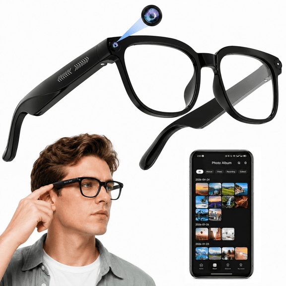 ZTTAOLII AI Smart Glasses with Camera, 4K Video Recording, AI Voice Assistant, Real-Time Translation, Bluetooth Audio, Open-Ear Headphones, Object Recognition for Travel & Vlog