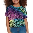 thumbnail image 3 of Uourmeti Colorful Leopard Print Summer Crop Tops 11-12Y Girls Short Crew Neck Tee Casual Short Sleeve Lightweight Loose Sports Pullover, 3 of 6