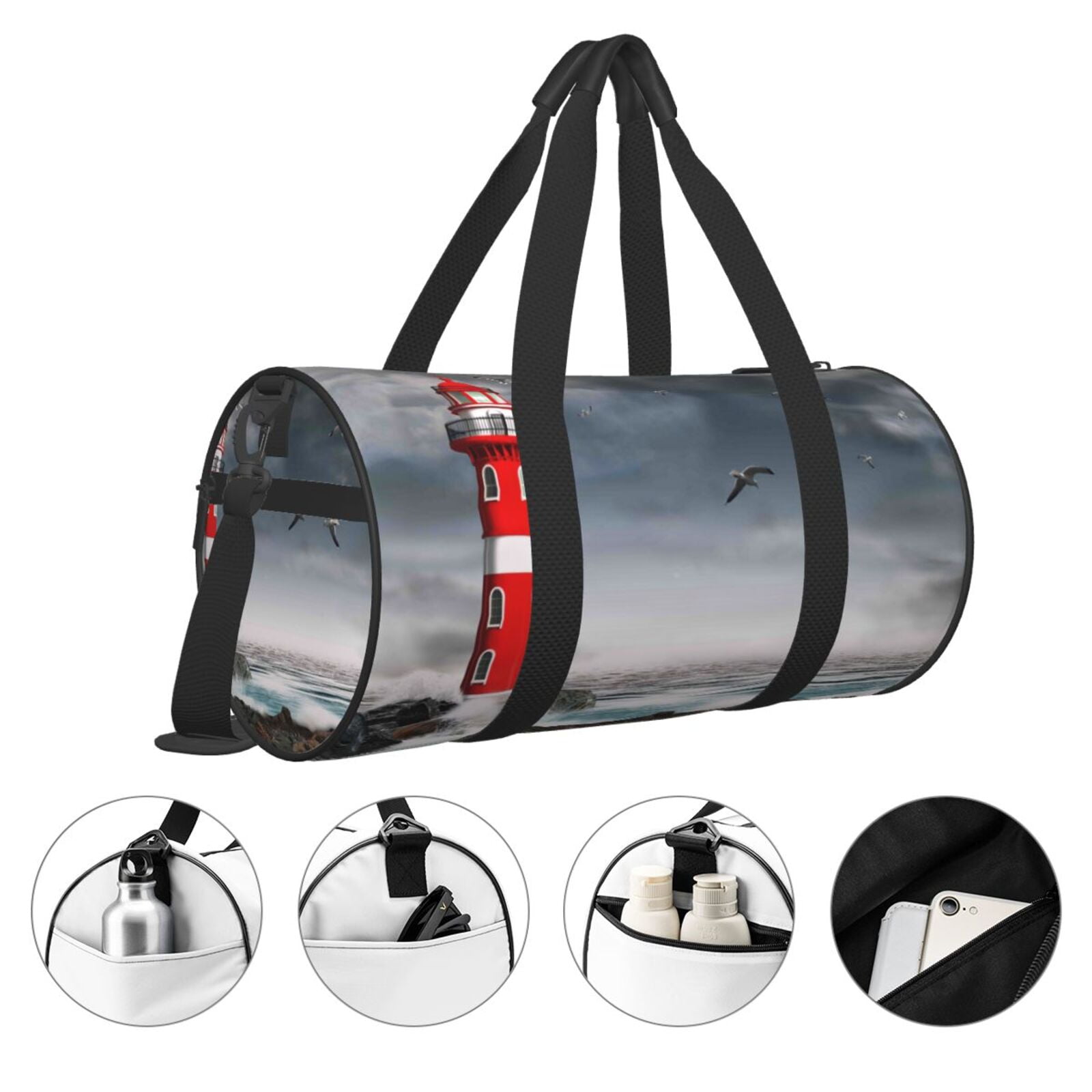 Vsdgher 3d Lighthouse in the Surf 45L Foldable Duffel Bag, Sports Gym Bag,Overnight Bag, Portable Weekender Bag for Airplanes