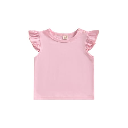 

Toddler Baby Girl Basic Solid Cotton Ruffle Sleeve T-Shirt Crewneck Tee Shirts Blouse Tops Casual Summer Clothes