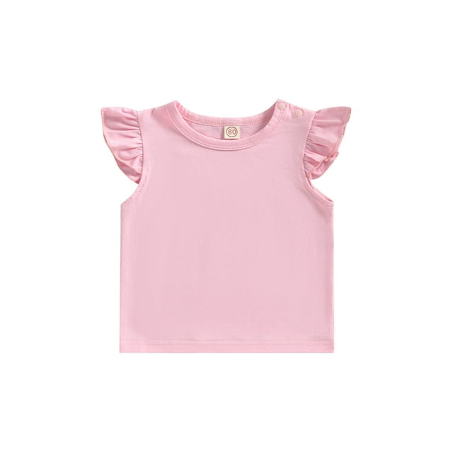 Kmbangi Kid Girls Summer Shirt, Fly Sleeve Round Neck Solid Color Street Party Casual Loose Spring Tops 6M-4Y