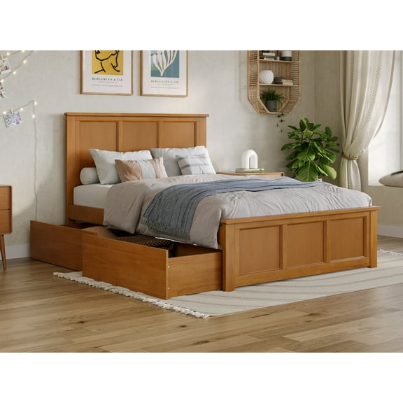 AFI Madison Full Platform Bed with Matching Footboard and Storage Drawers, Light Toffee