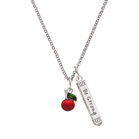 Delight Jewelry Silvertone Single Cherry Silvertone Be Strong and Courageous Bar Charm Necklace, 23"