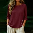 thumbnail image 4 of Cilsoka Cotton Linen T-Shirt for Women Versatile Short Sleeve Crew Neck Shirts with Side Button Down Casual Loose Fit Tops, 4 of 6