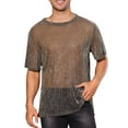 thumbnail image 1 of Camiseta de manga corta transparente con brillo para hombres, ropa de fiesta y club, camiseta de malla metálica brillante 2XL dorada, 1 of 5