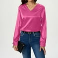 thumbnail image 5 of Otntypg Womens Silky Satin Blouses Elegant V Neck Long Sleeve Dress Shirts Business Casual Work Blouse Tops for Women Pink XXL, 5 of 6
