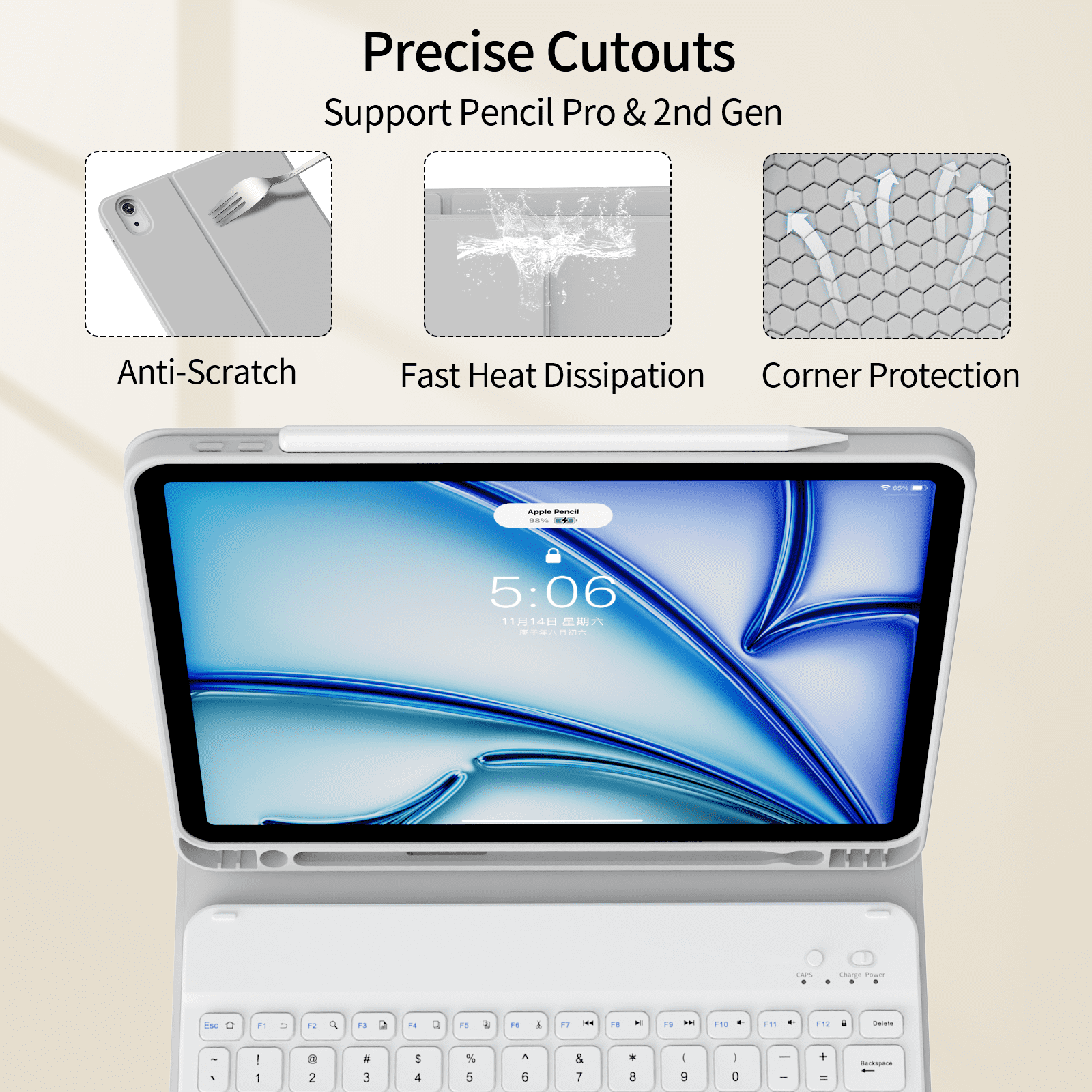 KVTVOU Keyboard Case for iPad Air 11 inch M2/M3 (2024/2025), iPad Air 5th/4th Generation (2022/2020) 10.9 inch, Detachable Wireless Bluetooth Keyboard, Stand Folio Cover with Pencil Holder, Gray