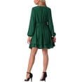 thumbnail image 3 of Vestidos de Otoño para Mujeres INSPIRE CHIC con Cuello Redondo, Manga Larga, Cintura con Cinta, Volantes, Vestido Corto Estilo Skater en Verde Oscuro, 3 of 5
