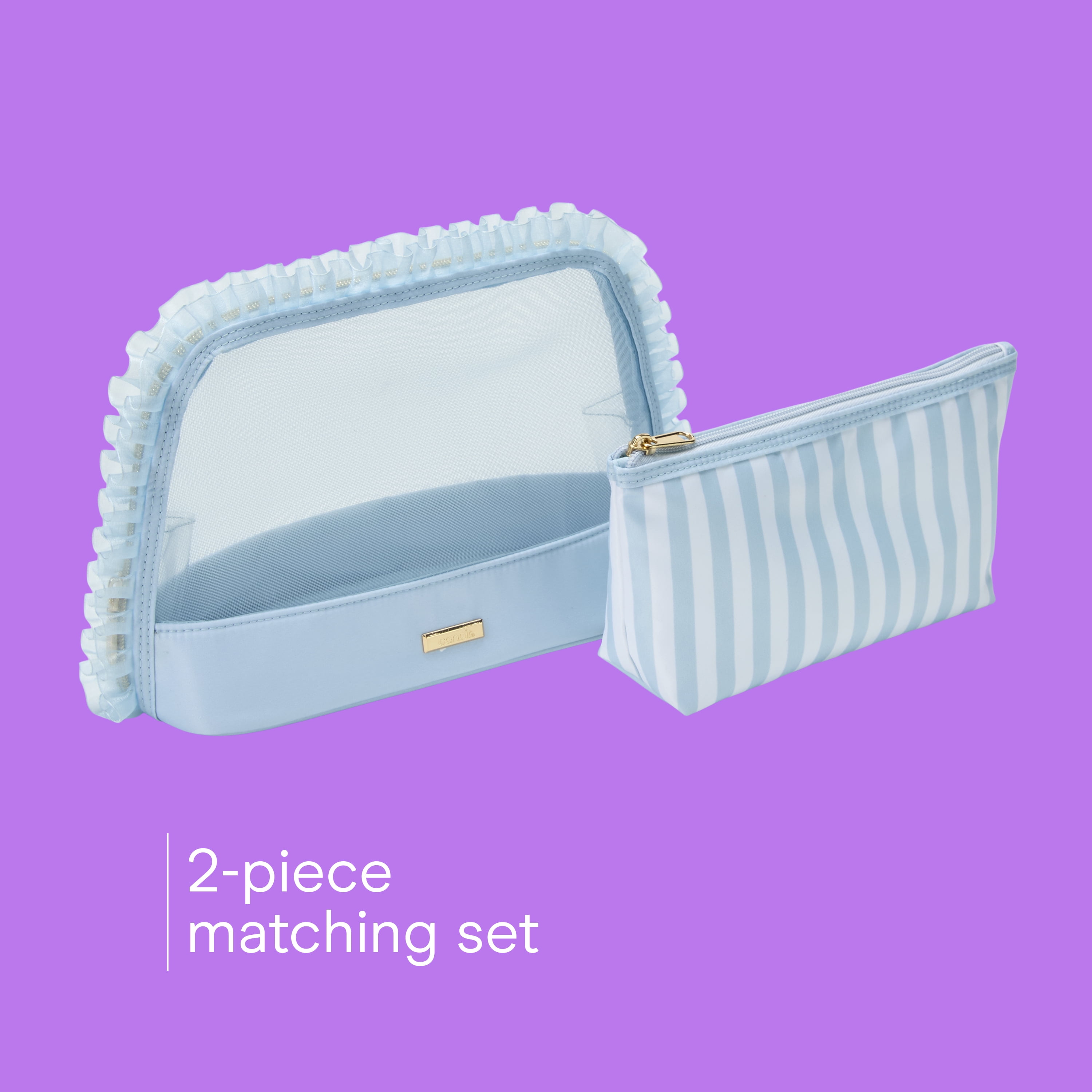 Conair Blue Mesh Vanity Bag, Makeup Organizer Bag with Matching Pouch, 2-Piece Set
