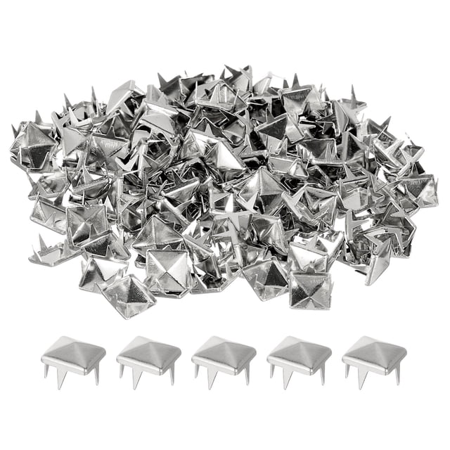 Unique Bargains 100 Sets Spike Rivet 8x6.5mm Pyramid Rapid Rivet Studs Square Spikes, Silver Tone