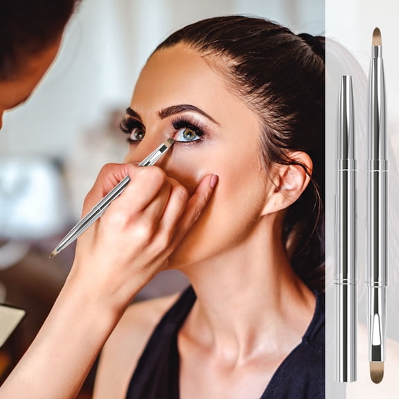 Kokovifyves Beauty and Makeup Portable Cover Metal Retractable Double-ended Lip Brush Concealer Lipstick Brush