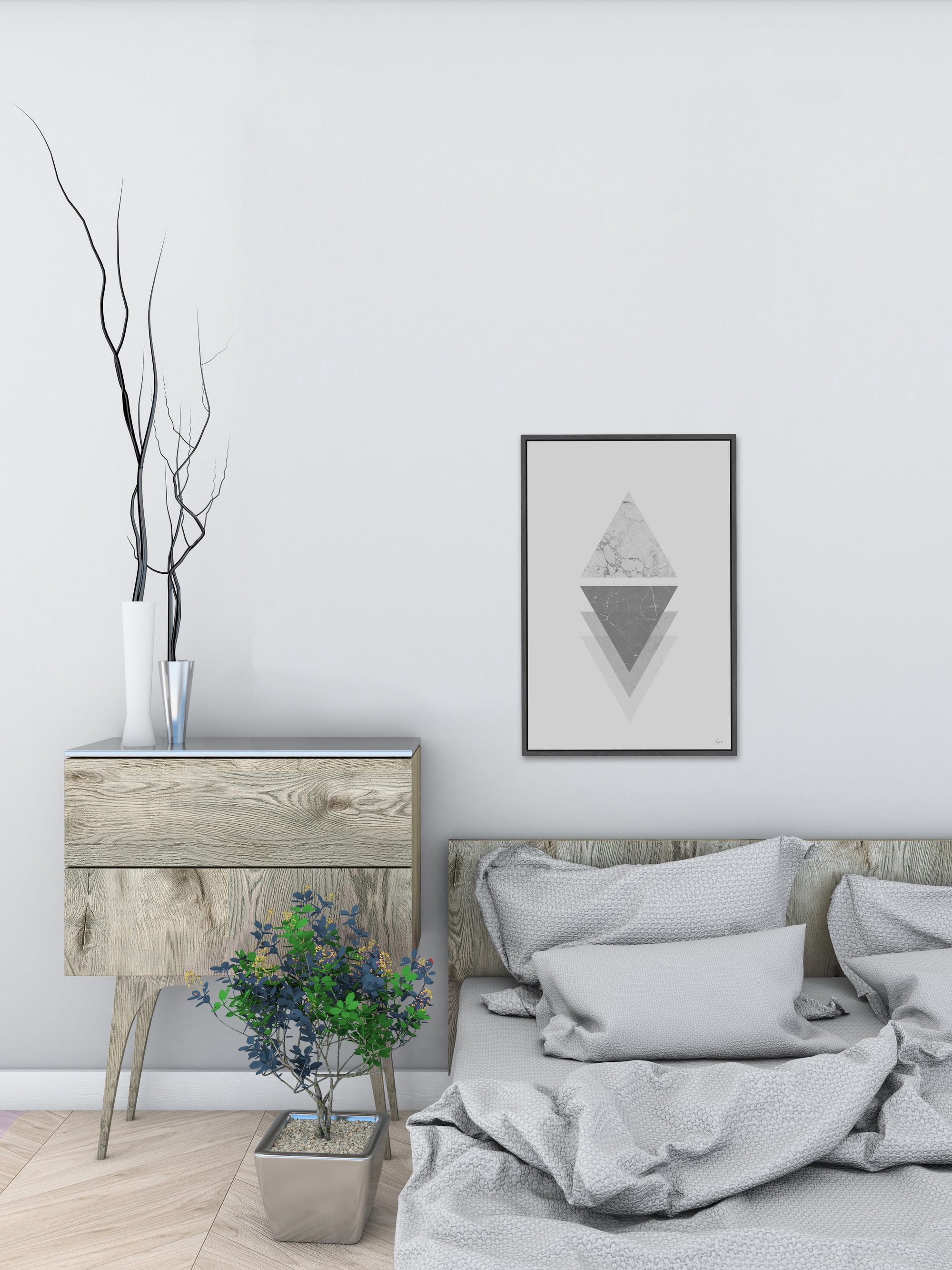 Marble Triangle Ombre Floater Framed Painting Print on Canvas
