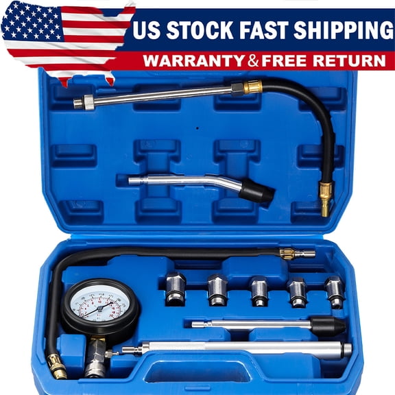 millions-Autoparts 11Pcs Engine Cylinder Compression Tester Kit, 300PSI Automotive Petrol Gas Engine Pressure Gauge Diagnostic Tool Set with M10 M12 M14 M18 Adapters