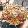 thumbnail image 2 of Plaid Pumpkins Fall Round Tablecloth, Fitted Table Cover with Elastic for 45"-54" Round Tables, Harvest Thanksgiving Botanical Leaves Table Cloth Outdoor Indoor Dinning Party Waterproof Tablecloths, 2 of 7