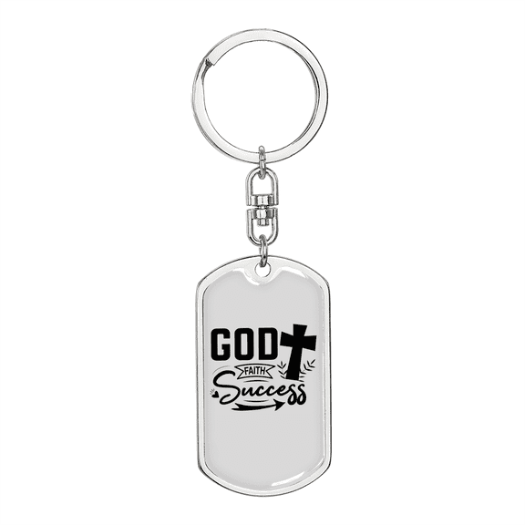 God Faith Success Arrow Cross Stainless Steel or 18k Gold Premium Swivel Dog Tag Keychain