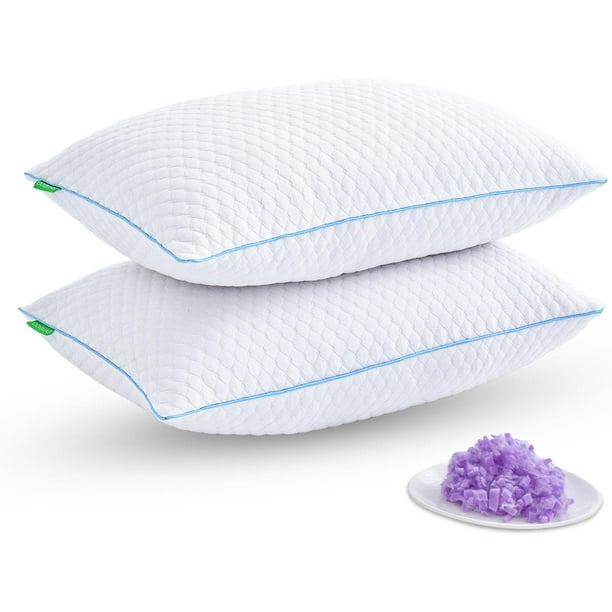 Almohadas de espuma viscoelástica triturada para dormir, paquete de 2, almohadas refrescantes para la cama, tamaño estándar, juego de 2, almohada firme para quienes duermen de lado y boca arriba,