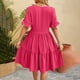 thumbnail image 3 of WILLBEST Vestido Largo Informal De Verano Para Mujer, Manga Corta, Lunares, Volantes, Cuello En V, Medio Botón, Holgado, Midi, 3 of 3