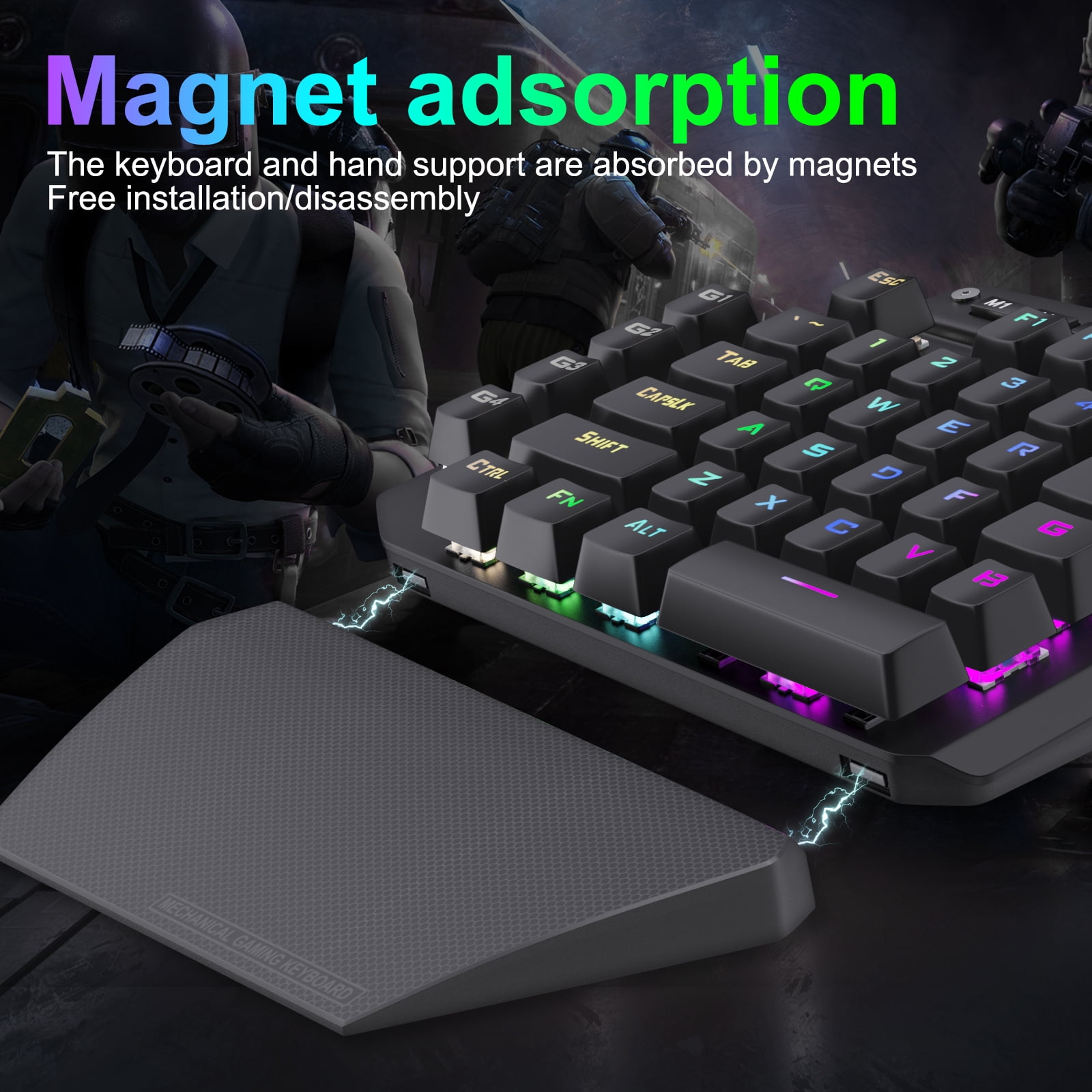 E-Yooso K700 One-Handed 44-Key USB Wired Mechanical Gaming Keyboard RGB Backlight Plug and Play Suitable for Desktop, Laptop