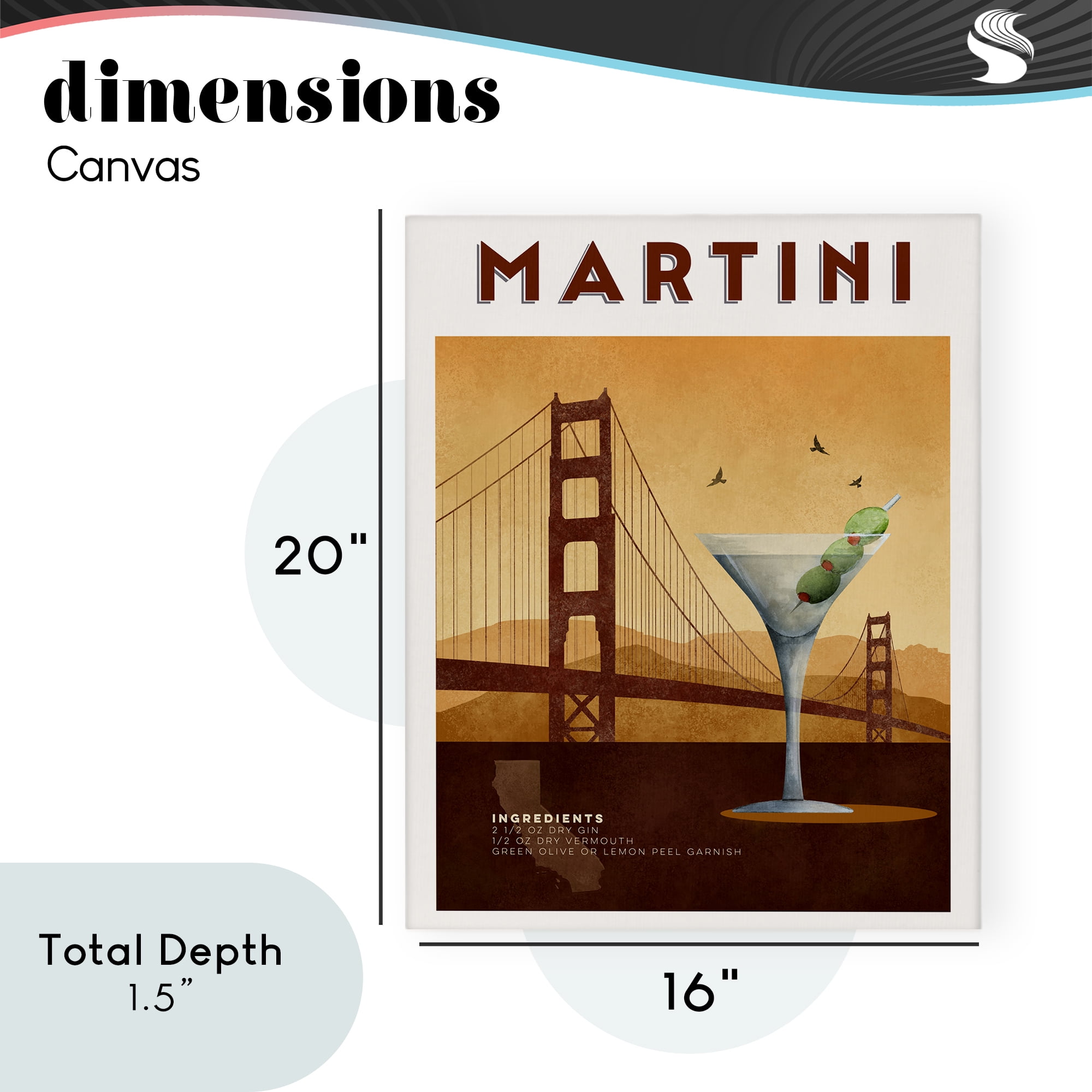 Retro Martini & Bridge View Canvas Wall Art, design by Brett Blumenthal