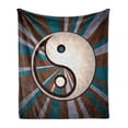 thumbnail image 1 of Ying Yang Soft Flannel Fleece Throw Blanket, Grungy Retro Striped Sunburst Pattern Hippie Style Culture Boho Print, Cozy Plush for Indoor and Outdoor Use, 60" x 80", Brown White Blue, by Ambesonne, 1 of 6