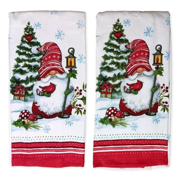 Set of 2 CHRISTMAS GNOME Terry Kitchen Towels by Kay Dee Designs