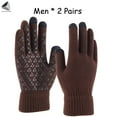 thumbnail image 3 of PULLIMORE 2 Pairs Winter Touch Screen Knit Gloves for Women Men Anti-Slip Thermal Soft Elastic Cuff Glove (Men, Khaki), 3 of 9