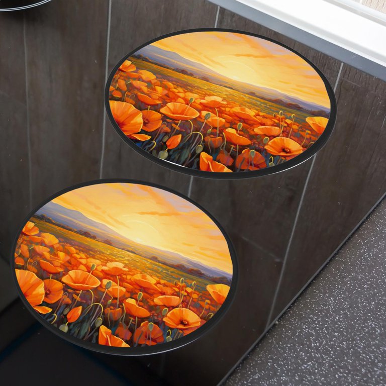 Round Stove Burner Covers Set Of 4 - 8" & 10" Autumn Forest Leaf Design | Decorative Electric/Gas Stove Top Covers