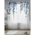 thumbnail image 2 of Blue Eucalyptus Leaves Sheer Curtains 108 Inch Long 2 Panels, Rustic Summer Watercolor Plant Light Filtering Rod Pocket Semi Sheer Curtains, Sheer Voile Drapes for Living Room Bedroom, 52"x108", 2 of 5