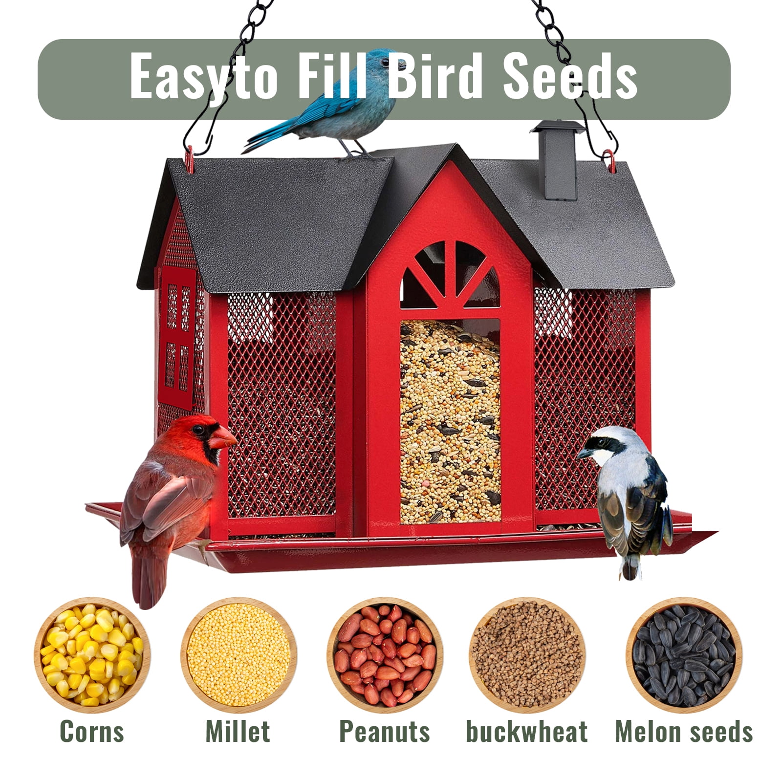 Bird Feeder for Outdoors Squirrel Proof, Hanging Bird House, Wild Bird Feeders for Outside, Large Metal Bird Feeder, Great for Attracting Wild Birds Humming