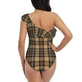 thumbnail image 5 of Gukieu khaki coffee plaid Print One-shoulder Ruffled One-piece Swimsuit with Removable Chest Pads and Tummy-control Swimsuit for Women-X-Large, 5 of 6