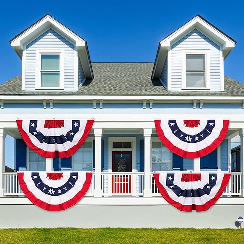 American Pleated Fan Flag,3 X1.5 Ft USA Patriotic Flag Bunting Half Fan Banner Decoration Indoor/Outdoor (4pcs)