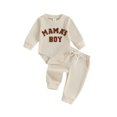 thumbnail image 2 of Baby Boy Fall Outfit Letter Embroidered Long Sleeve Romper Solid Elastic Waist Pants 2 Piece Set, 2 of 9