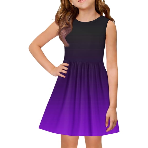Grblisyd Girls Summer Dress Casual Sleeveless Gradient A-line Dress Flowy Crew Neck Tank Dress 7-8 Years