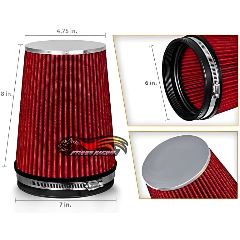 ANNX 6" Inlet Cone Dry Air Filter – 7" Tall Red – Universal Clamp-On For Car/Truck