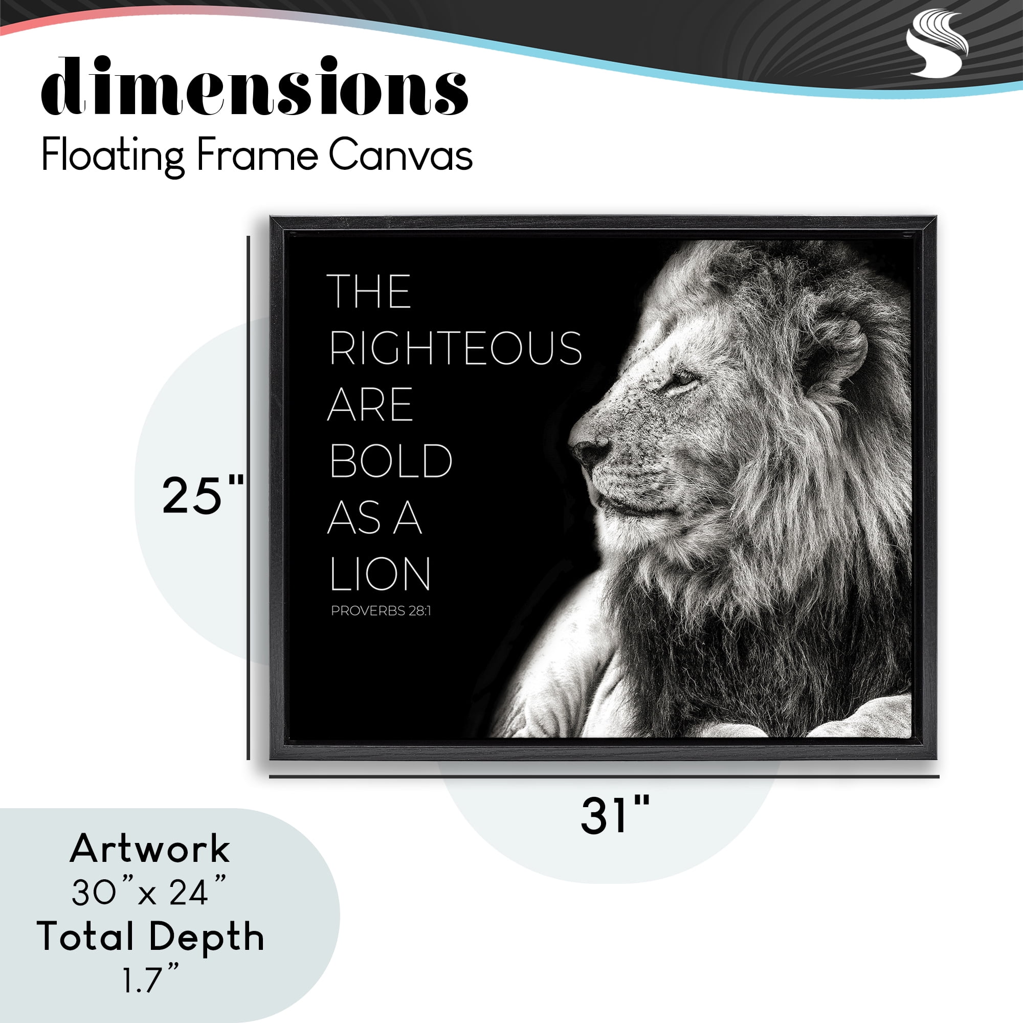 Stupell Industries The Righteous Bold As A Lion Black Framed Floater Canvas Wall Art, design by Shelley Lake