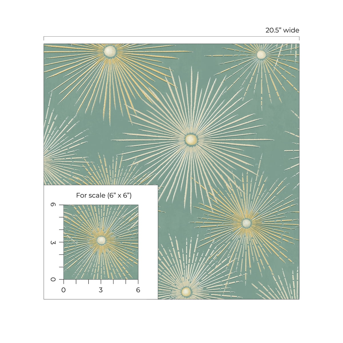 NextWall Teal & Metallic Gold Starburst Geo Peel and Stick Wallpaper