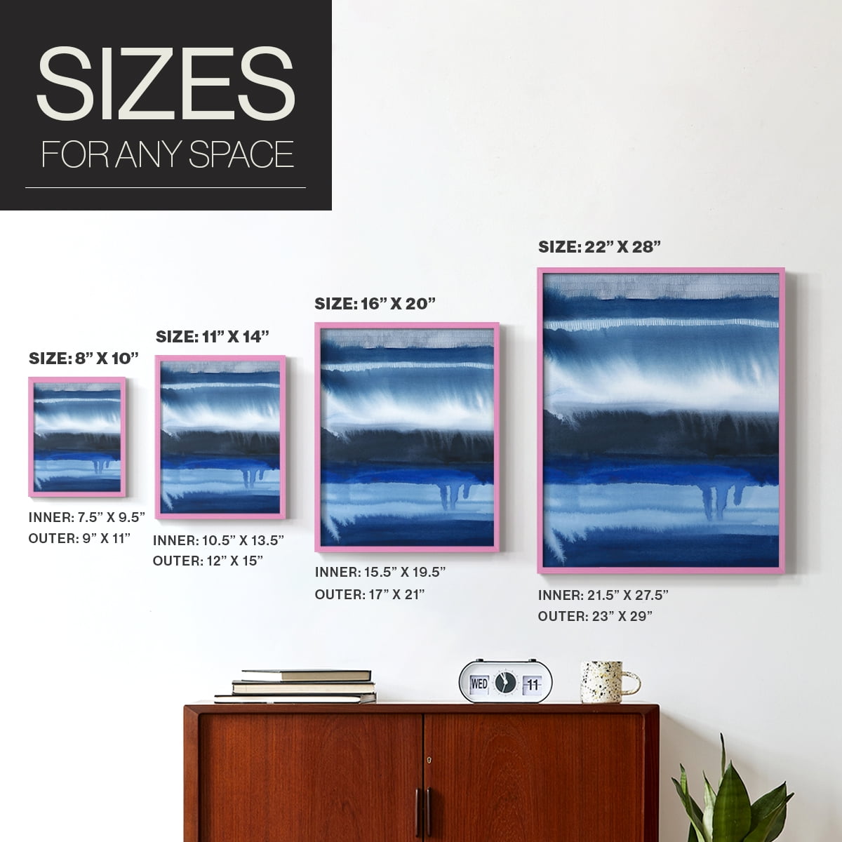 Deep Blue Shore II Framed Print in Pink Solid Wood Framed Print No Nail Hanging