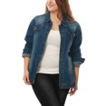 thumbnail image 1 of GRACE & GRANDEUR Women's Plus Size Long Sleeve Button Down Regular Fit Jean Denim Jacket Blue 2X, 1 of 5