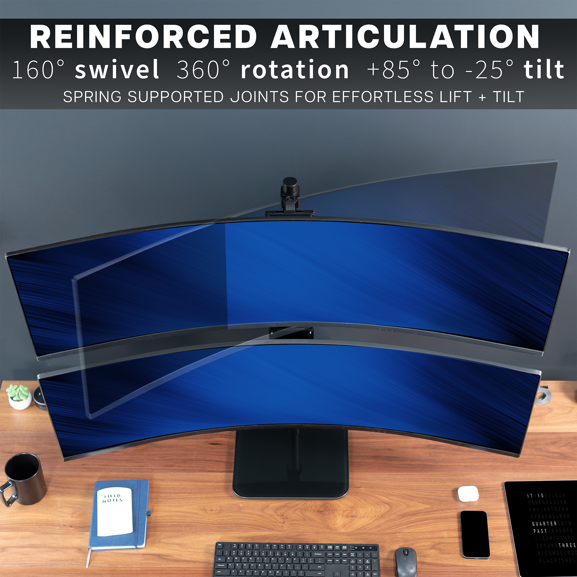 VIVO Dual Ultrawide Monitor Desk Stand with Glass Base, 2 Screens up to 49"