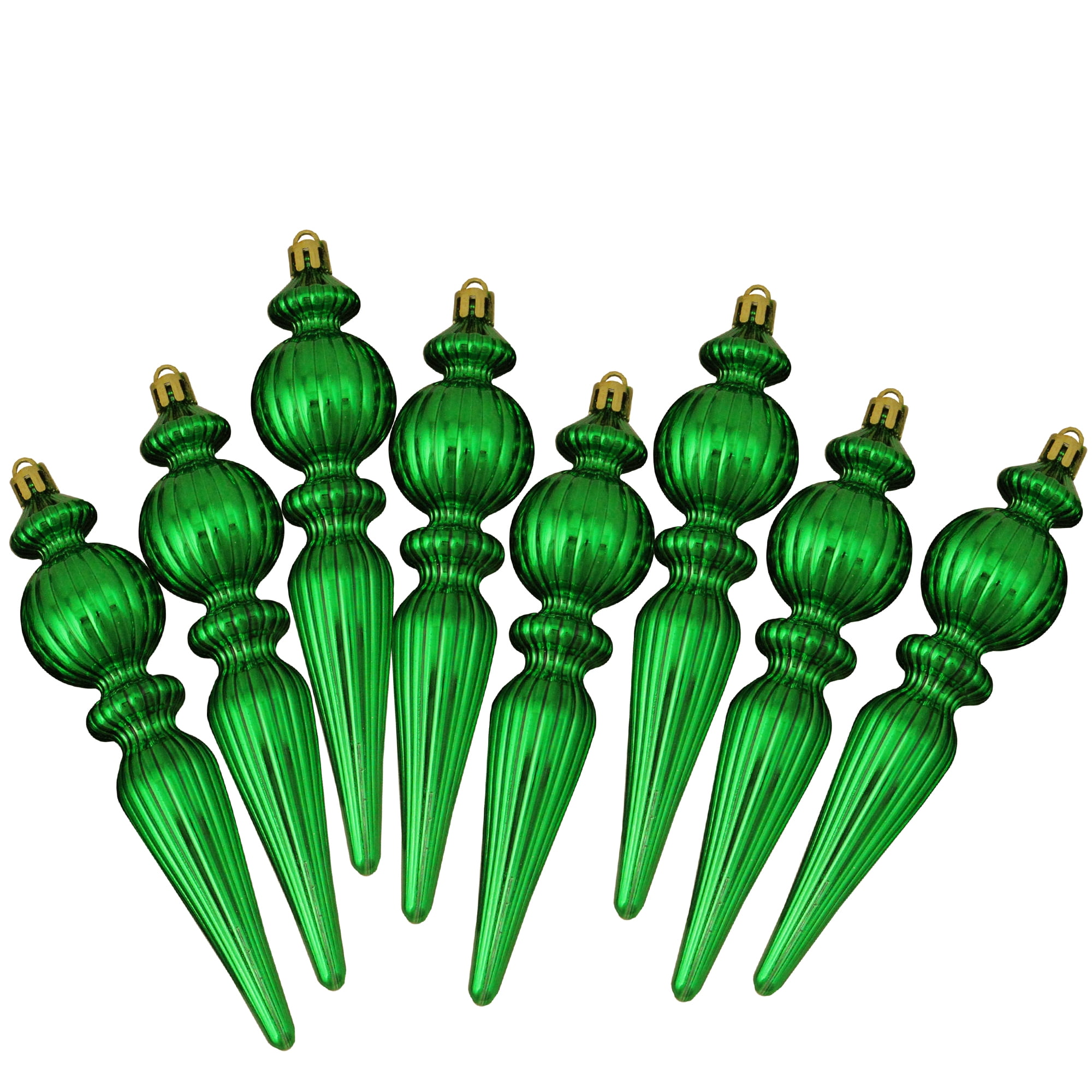 8ct Shiny Xmas Green Swirl Shatterproof Christmas Finial Ornaments 6.5