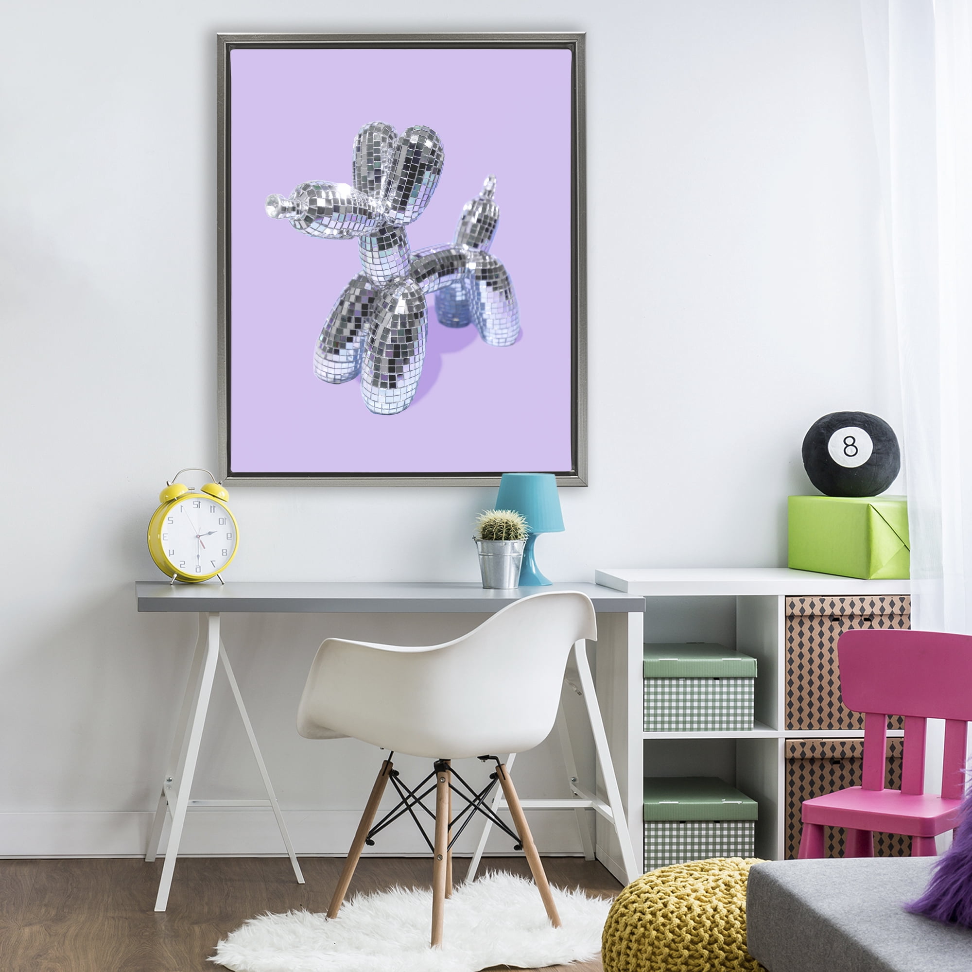 Stupell Industries Disco Balloon Animal on Lilac Gray Framed Floater Canvas Wall Art, design by LISH Creative