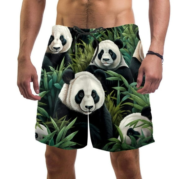 luoweisi Men's Beach Shorts Quick Dry Swim Trunks with Mesh Lining Panda S
