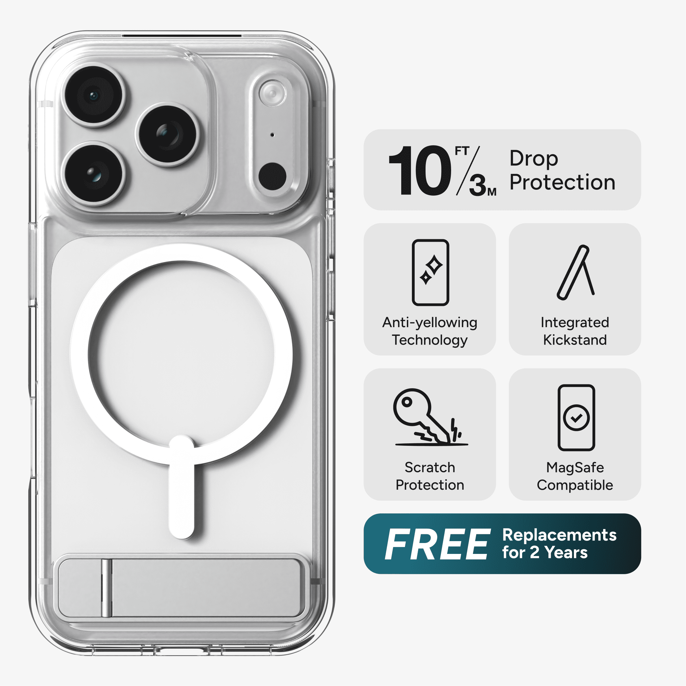 ZAGG Clear Snap with Kickstand - Apple iPhone 18 Pro & 17 Pro Clear Case with MagSafe and Built-In Kickstand