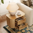 thumbnail image 2 of WAMPAT Fluted End Table with 2 Slatted Drawers - Modern Curved Side Table with Metal Legs & Handle, Farmhouse Wooden Nightstand for Living Room & Bedroom, Natural Oak, 22.5" Wide, 2 of 6