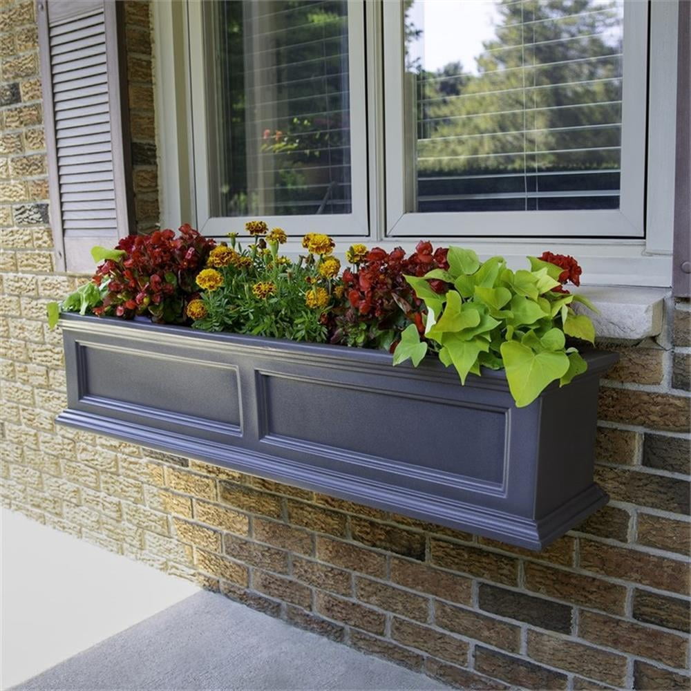 Pemberley Row Polyethylene Graphite Gray Window Box Rectangular Built-In Water Reservoir 48" Unassembled