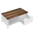 thumbnail image 2 of ModFusion 46"x23" Farmhouse Wood Coffee Table with Sliding Drawer Storage and Open Storage, Rectangle Cocktail Center End Table for Living Room, Home Office, White & Brown, 2 of 8