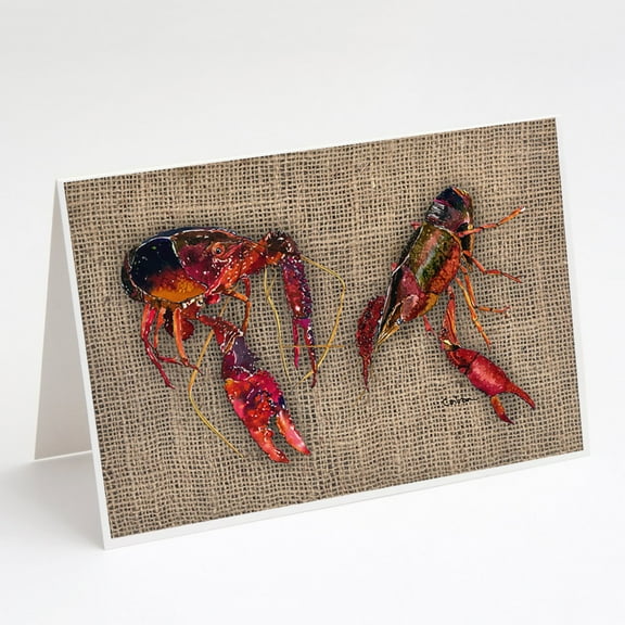 Crawfish on Faux Burlap Greeting Cards and Envelopes Pack of 8